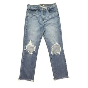 Levi's 724 High‎ Rise Straight Crop Jeans Ripped Knee Distressed Sz 30 Fits 28"